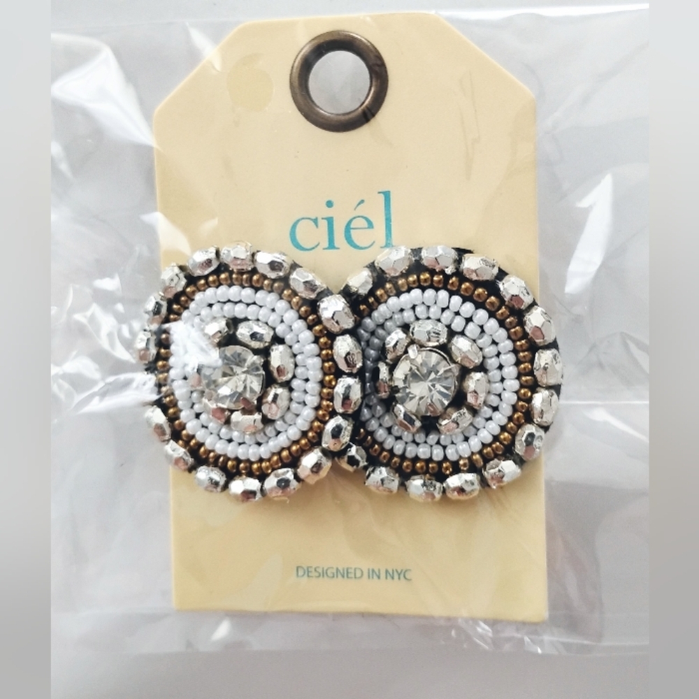 White and Silver Beaded Statement Earrings